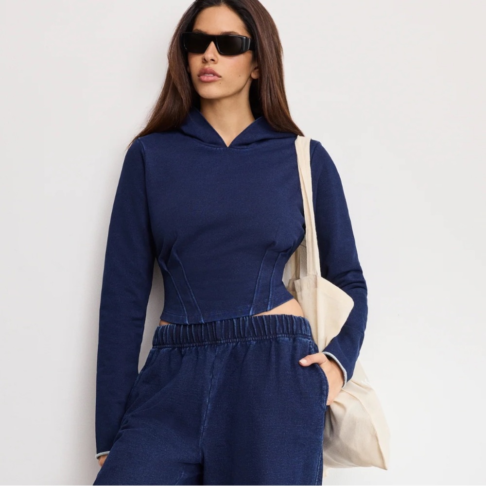 Good American Jeanius Corset Hoodie Size M